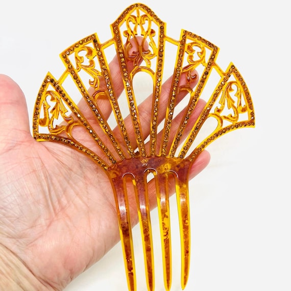 HUGE 7 1/2 Inch Faux Tortoiseshell Topaz Rhinestone Hair  display picture 1