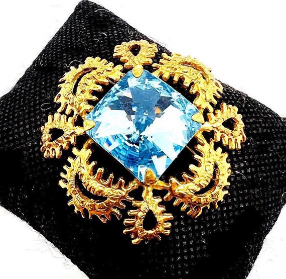 Large Light Blue Square Rivoli Rhinestone Brooch … - image 1