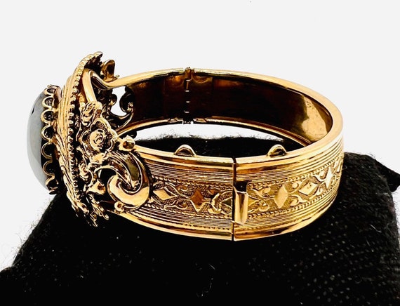 Wide Ornate WHITING & DAVIS Hematite Cabochon Ban… - image 9