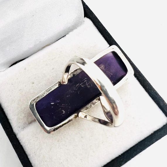 Long Sterling Silver Rectangular Shaped AMETHYST … - image 9