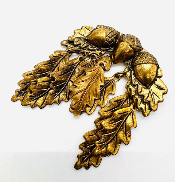 Art Deco Gilt Brass Acorns & Dangling Oak Leaves … - image 6