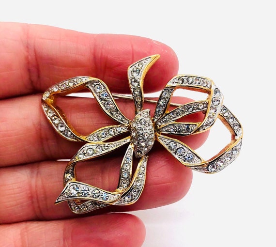 Sparkling Clear Pave Set Rhinestone Stylized Bow … - image 6