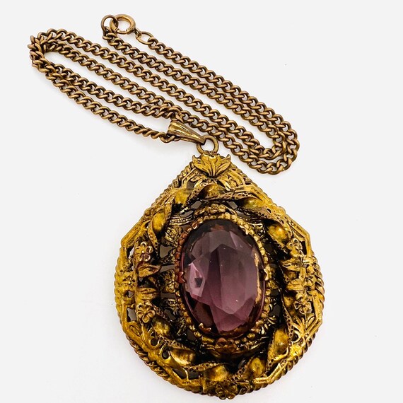 Huge Art Deco Necklace Faceted Amethyst Glass Orn… - image 4
