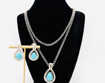 Avon 1972 Blue Teardrop Faux Turquoise Necklace & Earrings