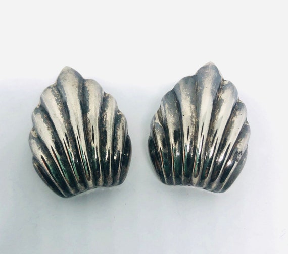 Large Sterling Silver Earrings Shell Shaped 1 1/4… - image 3