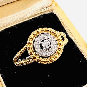 Estate Sterling Silver 18k Gold Vermeil Diamond Ring - Size 7