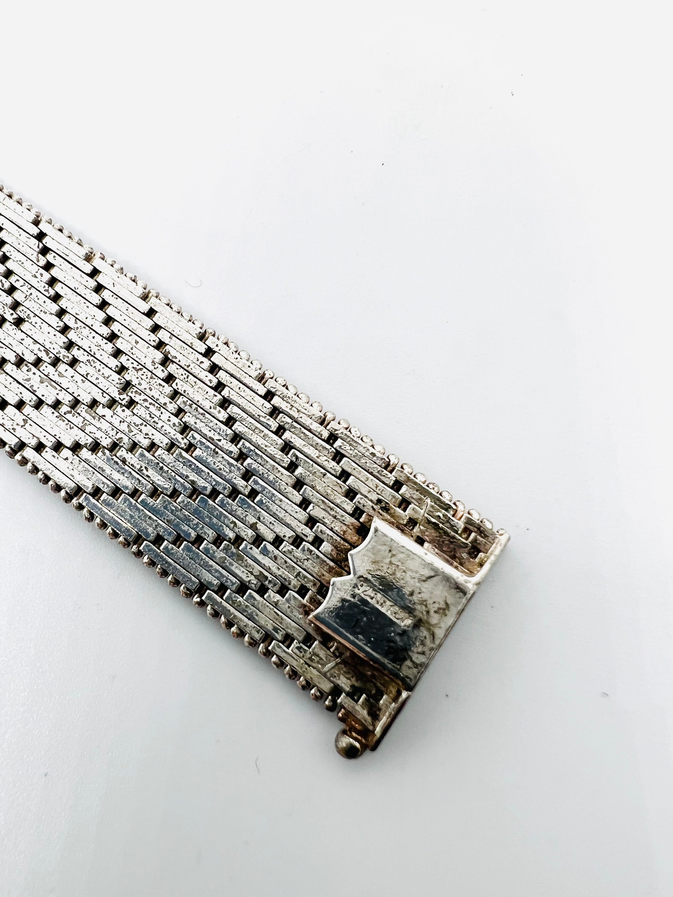 Wide Sterling Silver Italy Riccio Woven Chevron Bracelet