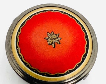 Antique Art Deco Vivaudou Orange & Black Enamel Powder Make Up Compact