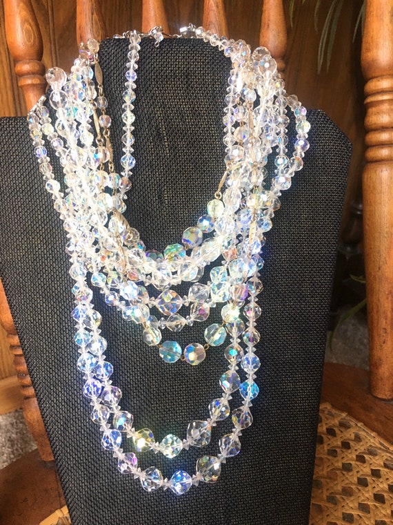 Vintage 1950/'s Blue AB Prong Set Crystal Necklace