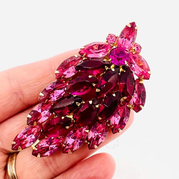 Large Sparkling Raspberry & Pink Rhinestone Brooc… - image 1