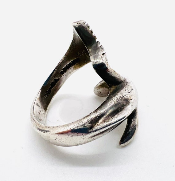 Large Taxco Mexico Sterling Silver Dolphin Ring 1… - image 8