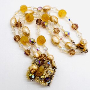 VENDOME 4 Strand Art Glass & Faux Pearl Beads Bracelet Signed Vintage Designer Jewelry