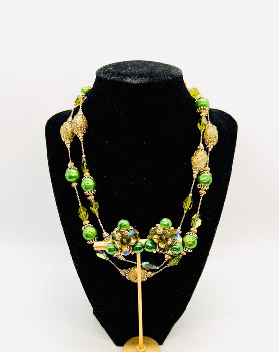 VENDOME Olivine Green Beaded Necklace & Earrings D