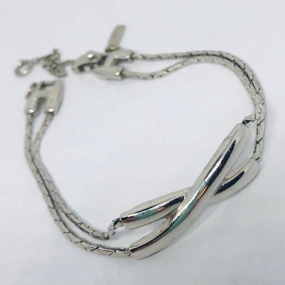 Signed MONET Double Strand Bracelet X Design Vint… - image 1