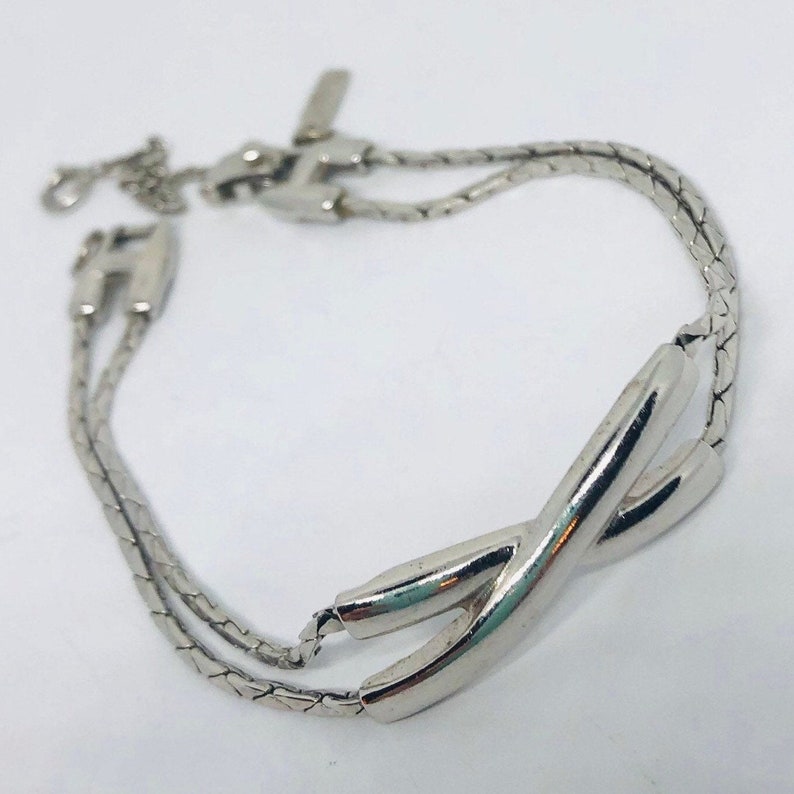 Signed MONET Double Strand Bracelet X Design Vintage Designer Jewelry image 1