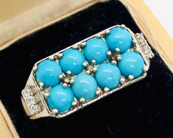 D’Joy Sterling Silver Turquoise Petit Point Ring Topaz Sz 8 Gemstone Signed Fine Vintage Designer Jewelry