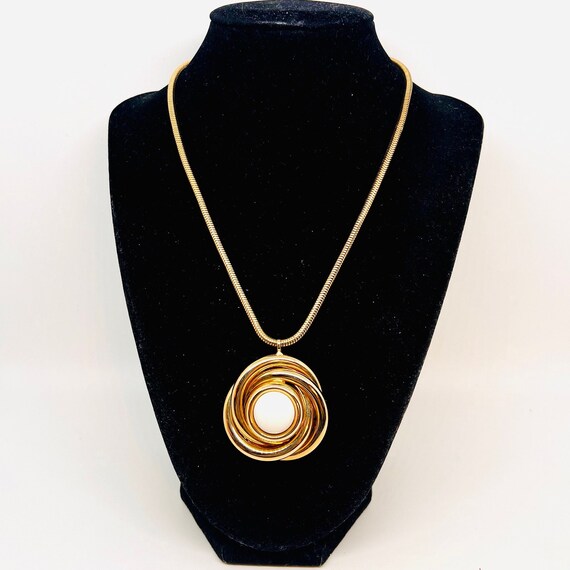 Large Knotted Gold Tone White Cabochon Necklace S… - image 2