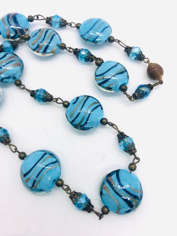 Murano Venetian Blue Aventurine Glass Beaded Neck… - image 3