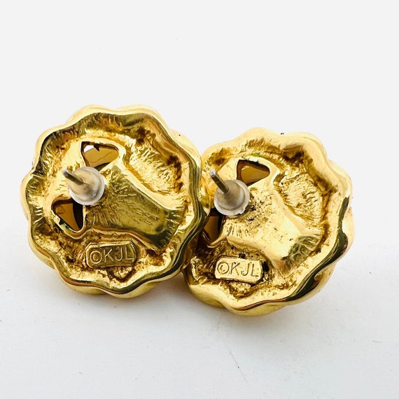 KJL Kenneth Lane Classic Gold Tone Faux Pearl Ear… - image 7