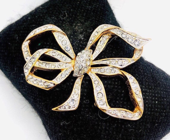 Sparkling Clear Pave Set Rhinestone Stylized Bow … - image 1