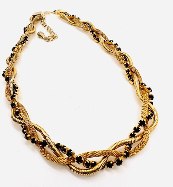Black Rhinestone Mesh & Serpentine Woven Necklace… - image 2