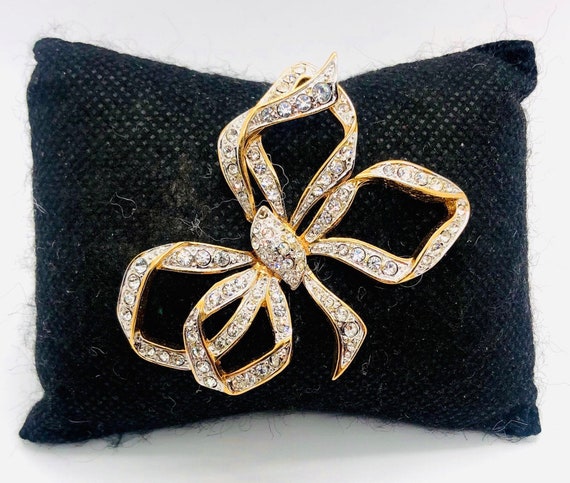 Sparkling Clear Pave Set Rhinestone Stylized Bow … - image 3