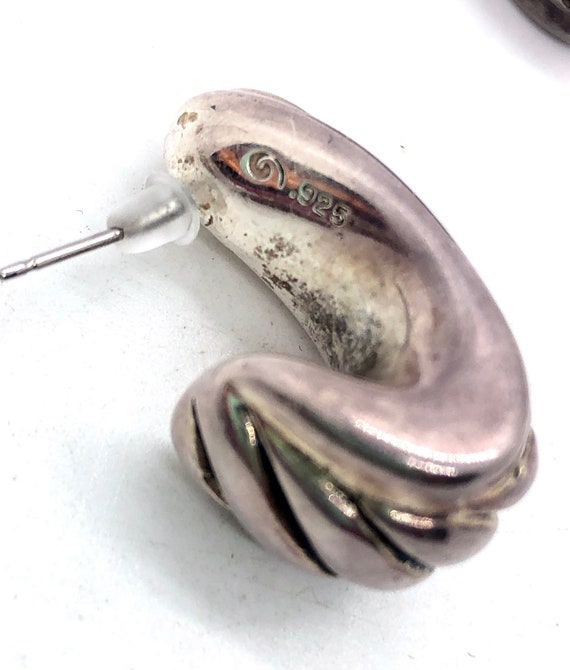 Large Sterling Silver Puffy Huggie Hoop Earrings … - image 7