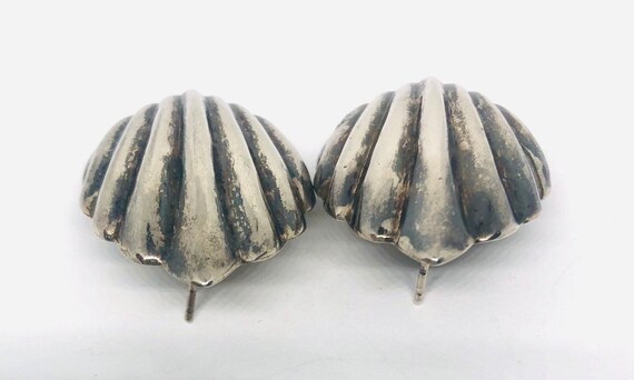 Large Sterling Silver Earrings Shell Shaped 1 1/4… - image 6