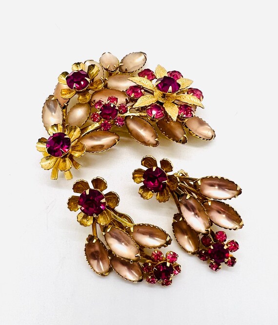 JUDY LEE Frosted Pink Rhinestone Brooch & Earring… - image 2