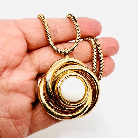 Large Knotted Gold Tone White Cabochon Necklace S… - image 1