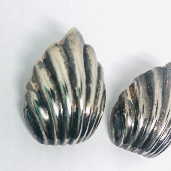 Large Sterling Silver Earrings Shell Shaped 1 1/4… - image 5