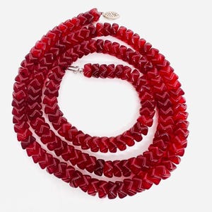 Cherry Red Glass Puzzle Beaded Czech Necklace 28 Inches Vintage Antique Jewelry