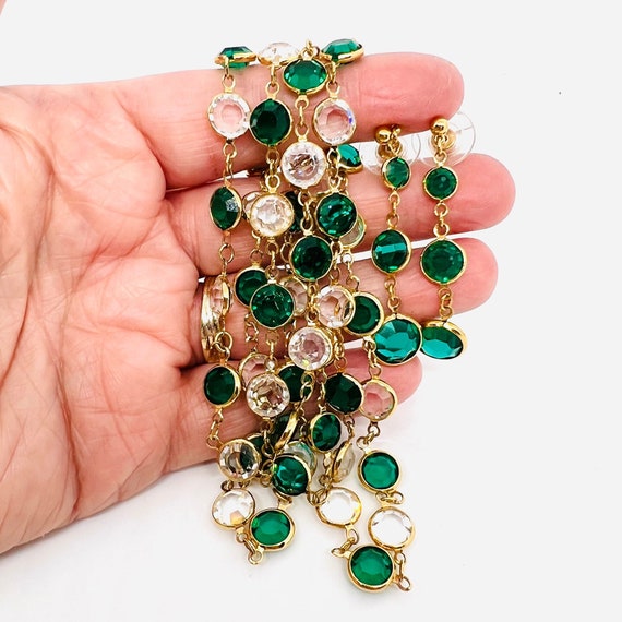 MONET Green Bezel Set Crystal Necklace Earrings D… - image 5