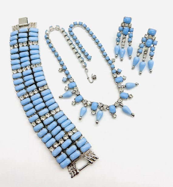 BY GALE Robins Egg Blue Glass Necklace Bracelet E… - image 4