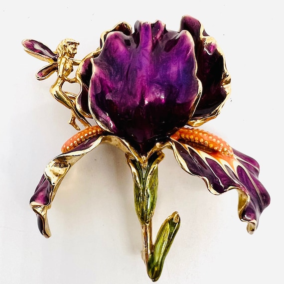 KIRKS FOLLY Purple Enameled Iris & Fairy Brooch S… - image 1