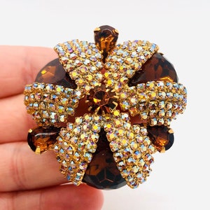 Huge Topaz & AB Rhinestone Dome Brooch Unsigned Beauty Mint Vintage Designer Jewelry