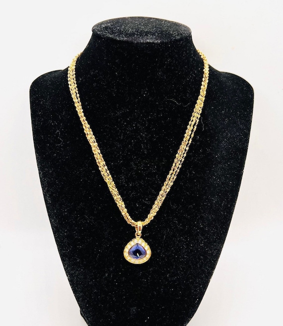 NOLAN MILLER Amethyst Clear Rhinestone Necklace Signed Vintage