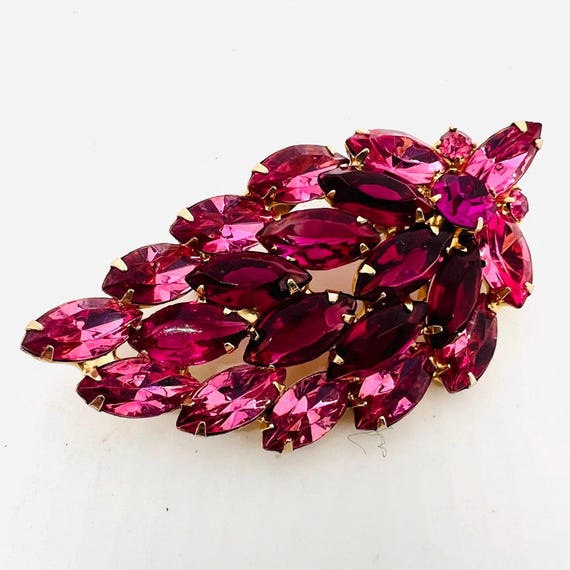 Large Sparkling Raspberry & Pink Rhinestone Brooc… - image 3