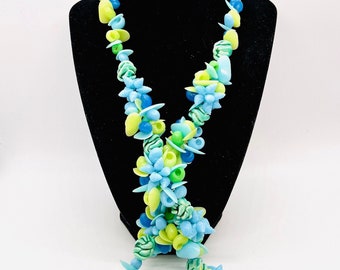 WEST GERMANY Chunky Blue & Green Summertime Beaded Necklace Vintage Designer Jewelry