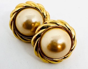 KJL Kenneth Lane Classic Gold Tone Faux Pearl Earrings