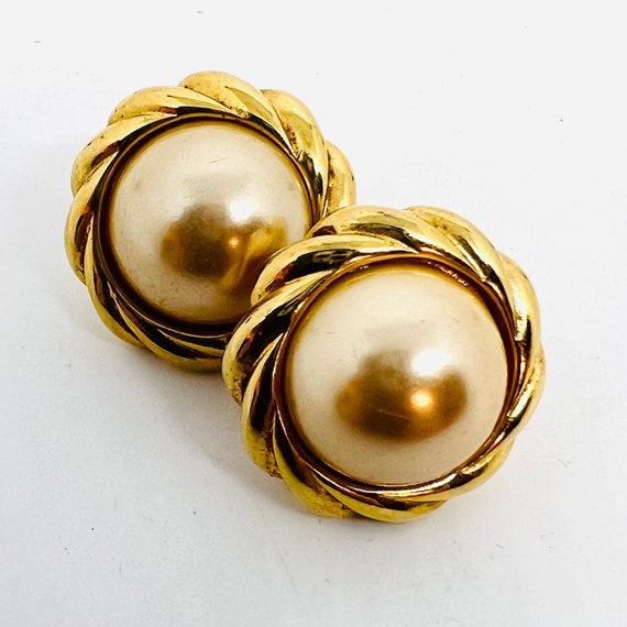 KJL Kenneth Lane Classic Gold Tone Faux Pearl Ear… - image 8