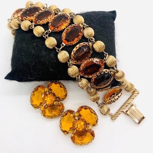 CORO Pegasus Faceted Topaz Glass Bracelet Earrings Demi Vintage Designer Jewelry