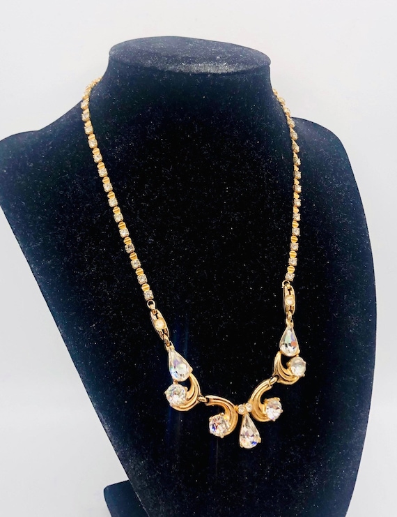 Vintage BOGOFF Rhinestone Necklace: Gold Plated D… - image 2