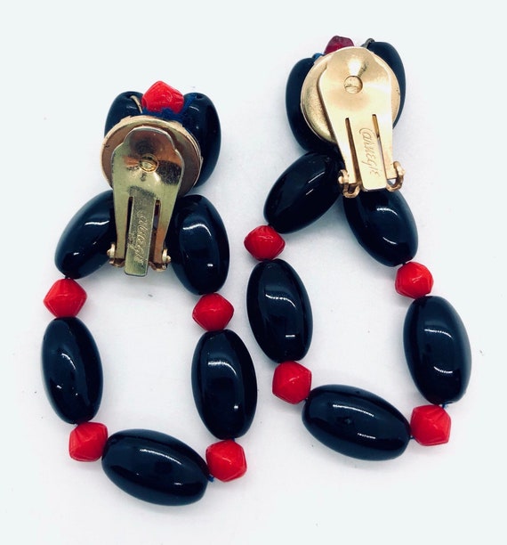 HATTIE CARNEGIE Long Black & Red Drop Dangle Earr… - image 7