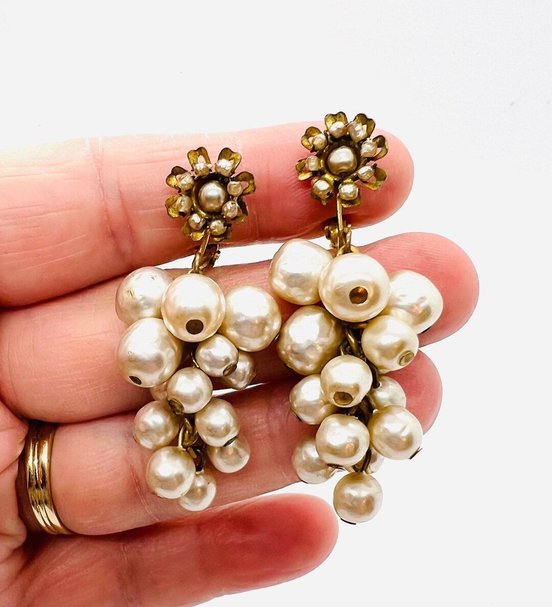 Miriam HASKELL Faux Baroque Pearl Cluster Drop Dangle