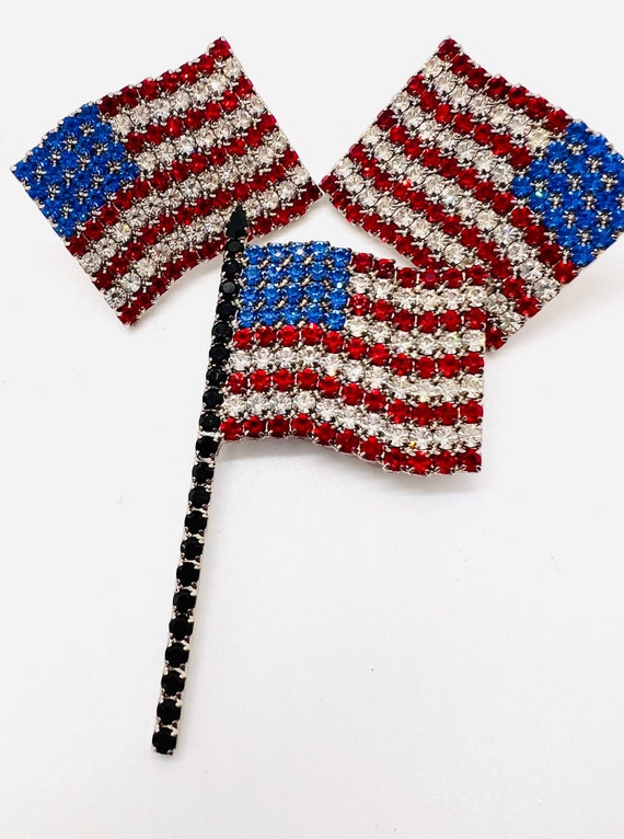 Big DOROTHY BAUER Rhinestone Flag Brooch Earrings… - image 5