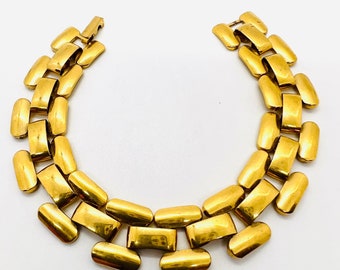 TRIFARI Panther Link Tank Style Bracelet Gold Plated Signed Vintage Designer Jewelry