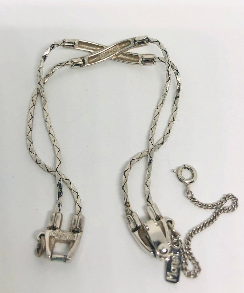 Signed MONET Double Strand Bracelet X Design Vintage Designer Jewelry image 8