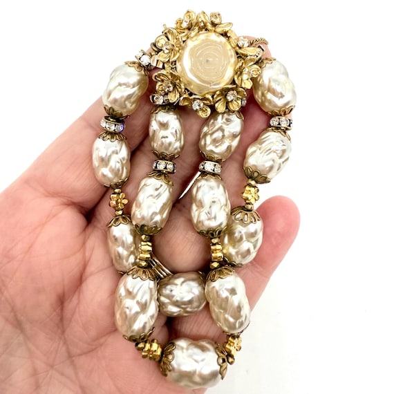 MIRIAM HASKELL Faux Baroque Pearl & Rhinestone Bracelet Signed