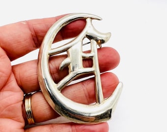 Large Sterling Silver Mexico Chinese Character Brooch 16.55gm Fine Vintage Jewelry